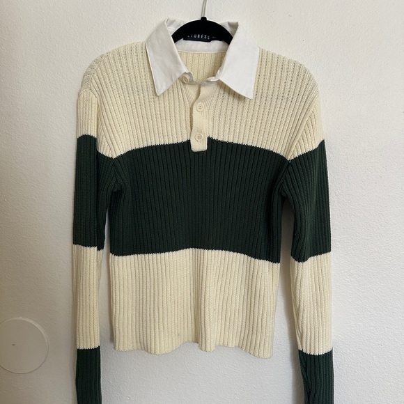 Lioness Prince rugby top Forest Green and Cream Striped Sweater - Picture 2 of 4